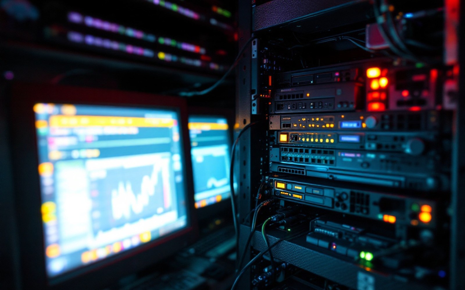 An external drive array on a shelf with cabling